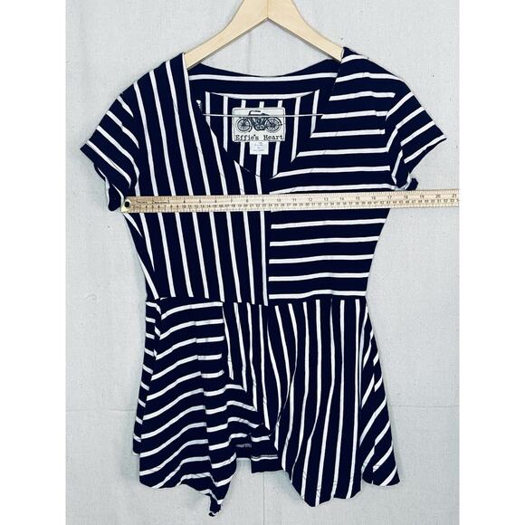 Effie’s Heart Two Piece Striped Skirt Set Women Medium Black White Asymmetrical - Picture 3 of 10